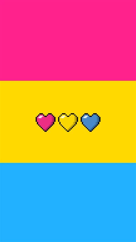 Download Three Pan Flag Pixel Hearts Wallpaper