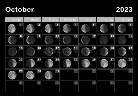 Octobre Lunaire Calendrier Lunaire Cycles Lune Illustration Stock