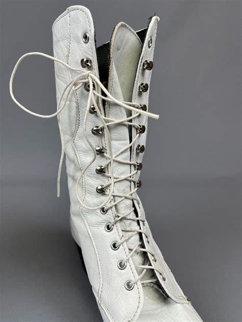 1980s Victorian Styled White Lace Up Heeled Leather Boots | Boardwalk ...