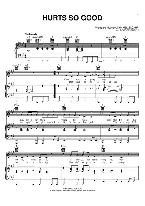 Hurts So Good" Sheet Music by John Cougar Mellencamp for Piano/Vocal ...