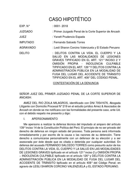 Contestación De La Acusación Derecho Penal Castigos