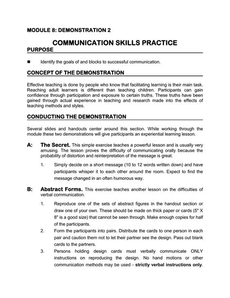 Communication Skills Practice Module 8 Demonstration 2 Purpose