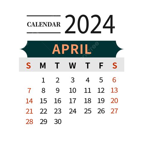 Abril 2024 Calendario Simple Negro PNG Dibujos 2024 Calendario Abril