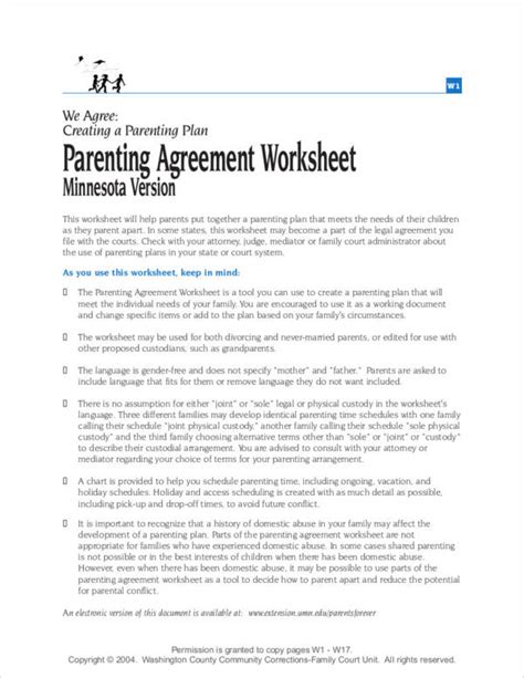 Free Parenting Agreement Examples Samples In Pdf Ms Word