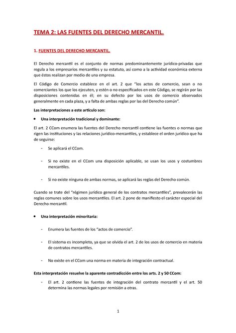 Tema Apuntes Mercantil Tema Las Fuentes Del Derecho Mercantil