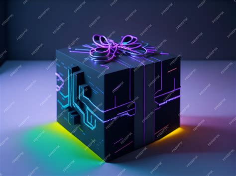 Premium AI Image | A gift box in cyberpunk style on a dark background