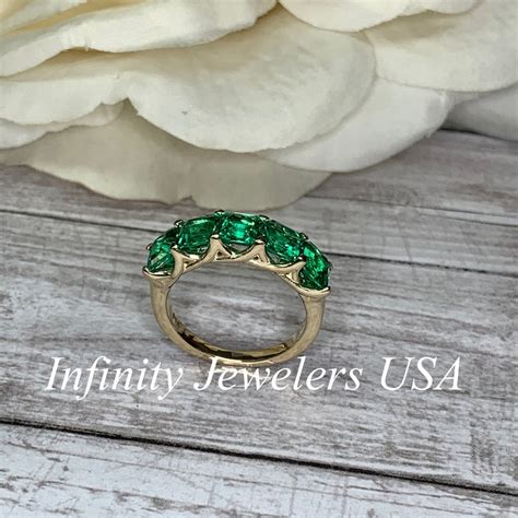 Asscher Cut Green Emerald Five Stone Ladies Band 4 00ctw 14k Etsy