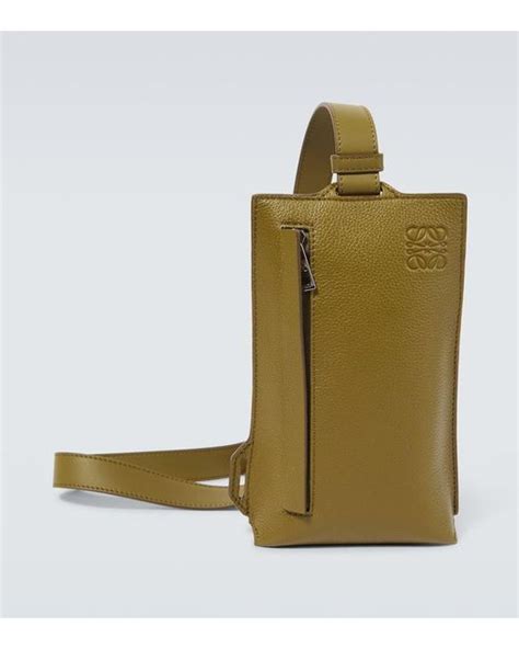 Loewe Vertical T Pocket Leather Crossbody Bag In Green For Men Lyst