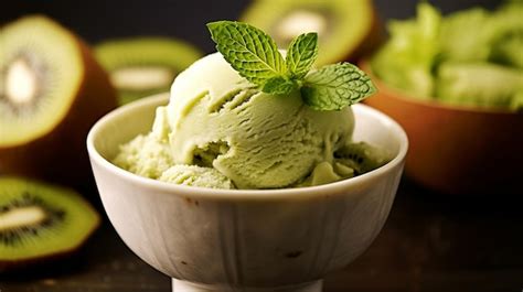 Premium Ai Image Kiwi Ice Cream With Mint And Fresh Kiwi Fruits