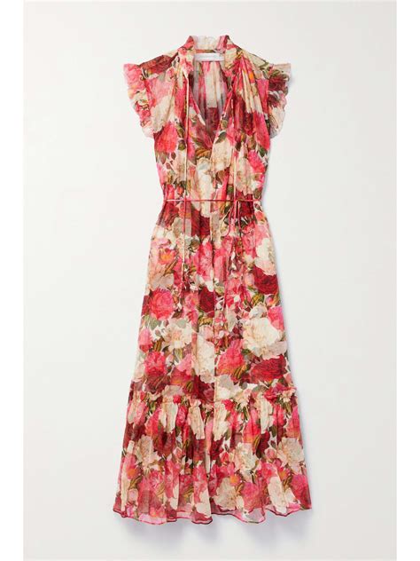 ZIMMERMANN Wonderland Belted Floral Print Silk Crepon Midi Dress NET