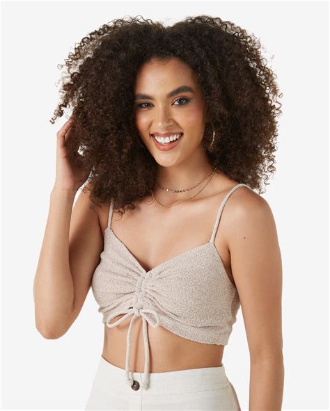 Riachuelo Top Cropped Feminino Alça Fina Amarração Bege Pool by Riachuelo