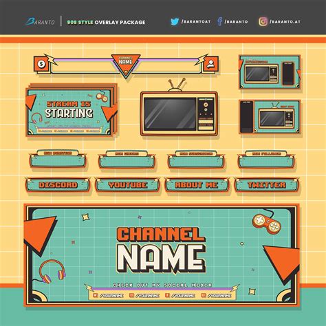 Animated 90s Retro Overlay Twitch Package Instant Download Ready To