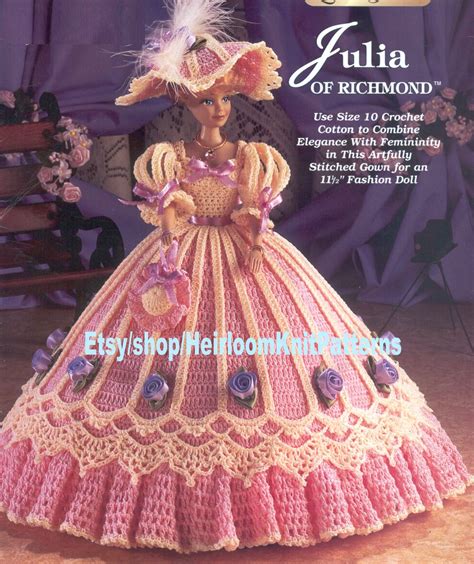 Vintage Fashion Doll Dress Crochet Pattern Pdf Elegant Lacy Etsy Canada