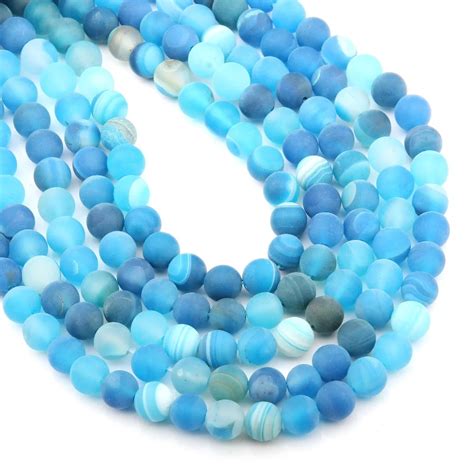 Natural Stone Forsted Dull Polish Matte Blue Stripe Agates Loose Beads