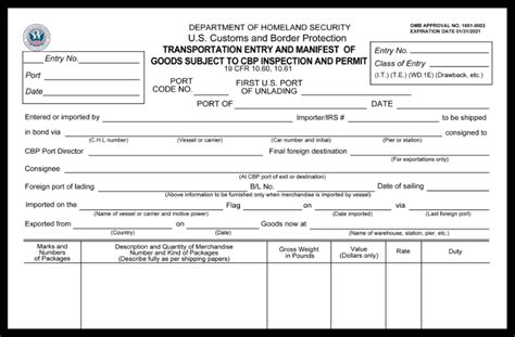 Form 7512 Transportation Entry And Manifest Of Goods Subject To Cbp