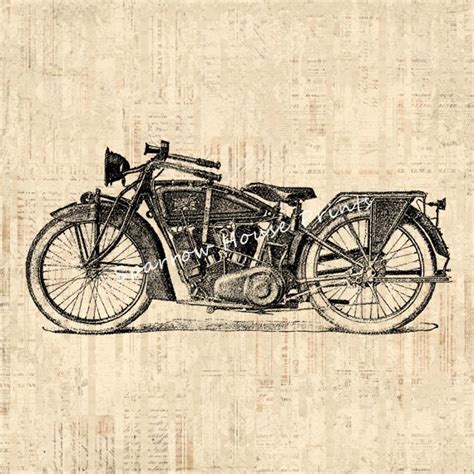 Antique Classic Motorcycle Wall Art Home Decor Vintage Motorcycle Print ...