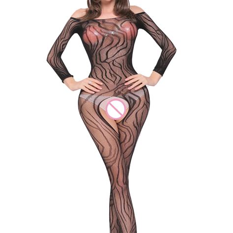 Sleepwear Fishnet Long Sleeve Lingerie Crotchless Teddy Cat Jump BodySuit Stocking Leotard