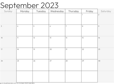 Shaded Weekends September 2023 Calendar Template in Landscape