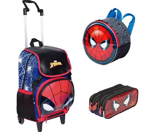 Kit Mochila Infantil Homem Aranha Led 19z Rodinhas G Sestini