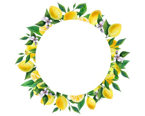 Watercolor Lemon Frame Summer Clipart Round Frame Lemon Etsy