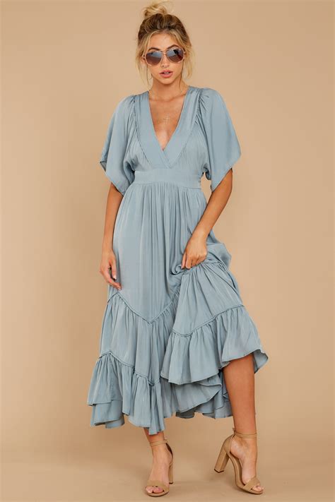 Never Austere Dusty Blue Midi Dress In 2020 Blue Midi Dress Maxi