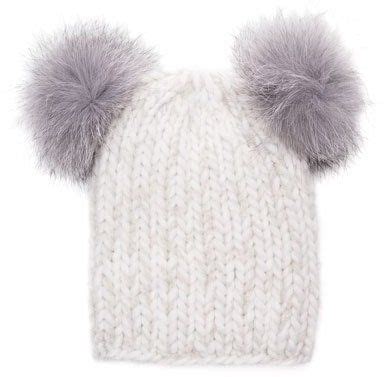 Eugenia Kim Mimi Knit Beanie Hat W Fur Pom Poms White Knit Beanie