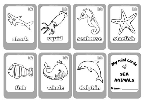 Sea Creatures Mini Cards Coloring - Ezpzlearn.com