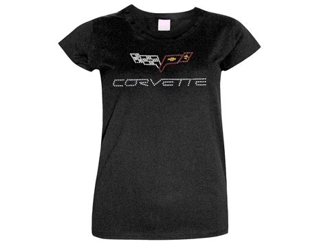 Corvette C6 Ladies T Shirt Rhinestone Emblem Black Ebay