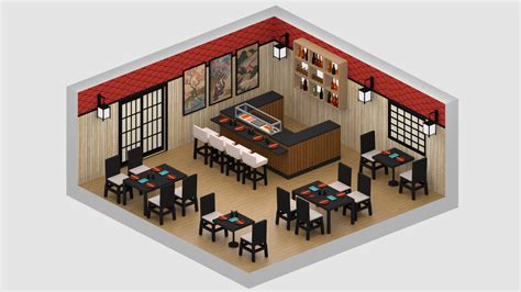 Japanese Restaurant Isometric- Restaurante Japonês Restaurant Layout ...