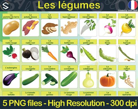 Les Légumes FRENCH Vegetables Vocabulary Large Printable Poster Colored ...