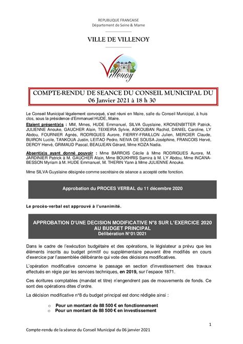 Calaméo Compte Rendu Conseil Municipal Du 6 Janvier 2021