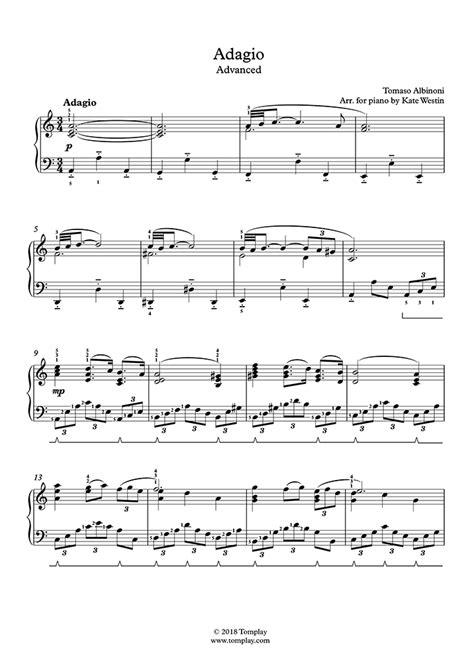 Adagio Niveau Difficile Piano Solo Albinoni Partition Piano