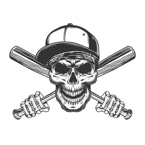 Calavera con gorra de béisbol y pañuelo Vector Gratis