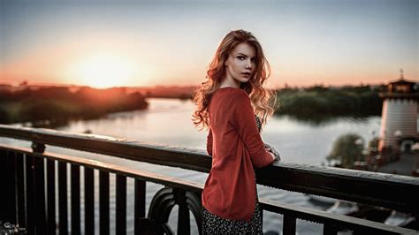 Long Hair Depth Of Field Women Bridge Sweater Lighthouse Sunset