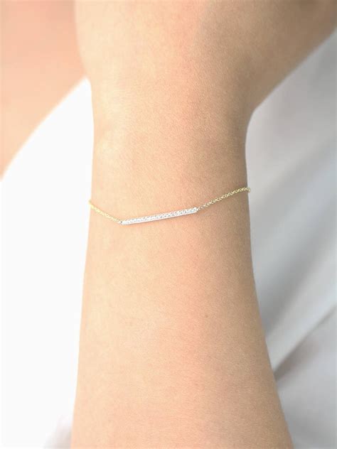 Diamond Bracelet, Diamond Set Thin Bar Bracelet, Minimalist Bracelet, Wedding Bracelet, Gold ...