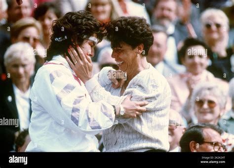 Spanish tennis player Arantxa Sanchez hugging her mother Marisa Sanchez after she won the women ...