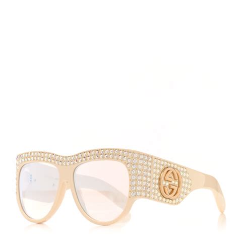 Gucci Acetate Crystal Oversize Hollywood Forever Sunglasses Gg0144s Ivory 1129425 Fashionphile