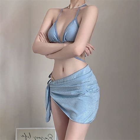 Swimsuit Woman Mermaid Diamond Chain Strap Triangle Bikini Three Point Sexy Vacation Swimming