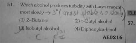 alcohol produces turbidity  lucas reagent  slowly rightarr
