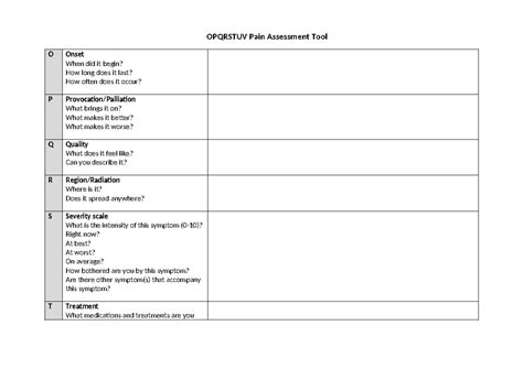 Opqrstuv Pain Assessment Tool Detailed Overview Opqrstuv Pain Assessment Tool O Onset When