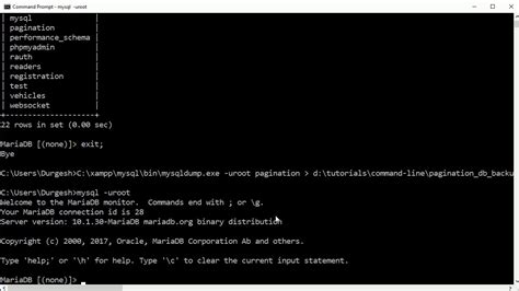 Mysql Command Line Database Backup And Restore In Windows Youtube