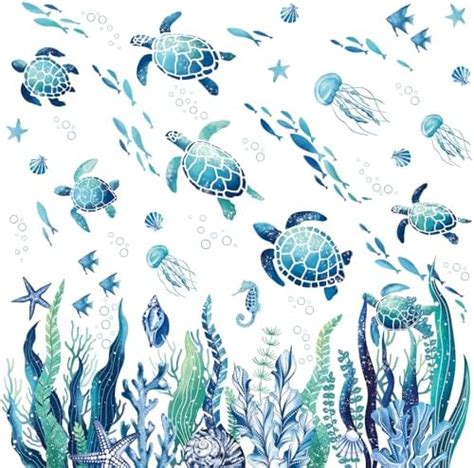 Wondever Under The Sea Seaweed Wall Stickers Ocean Grass Sea Turtles