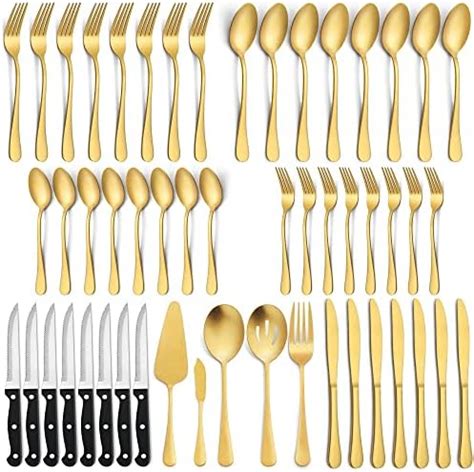 LIANYU 77 Piece Matte Gold Cutlery Set With Steak Knives And Serving