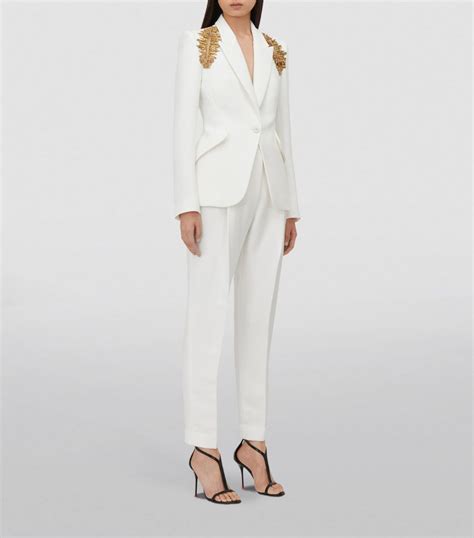 Womens Alexander Mcqueen White Embroidered Slashed Blazer Harrods Uk