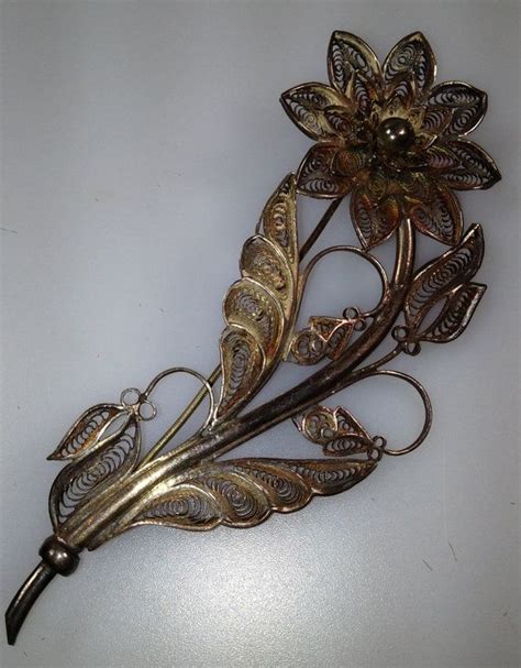 Victorian Brooch Filigree Flower Brooch Pin Spun Silver Estate Etsy