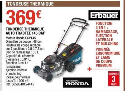 Promo Tondeuse Thermique Auto Tract E Cm Erbauer Chez Brico D P T