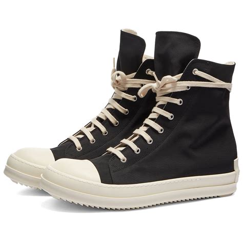 Rick Owens DRKSHDW Sneaks Cotton Nylon LOGO Hi Top Sneaker Black Milk