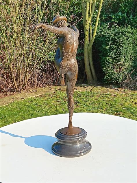 Naar Chiparus Sculpture HARLEQUIN DANCER 70 Cm Bronze Marble