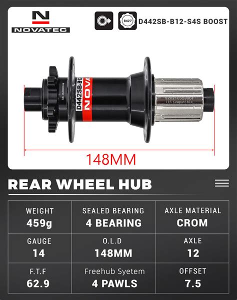 Novatec D442SB B12 Boost 148mm X 12mm Micro Spline Hub 32 Hole 6 Bolt