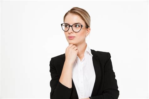 Free Photo Attractive Blonde Business Woman In Eyeglasses Holding